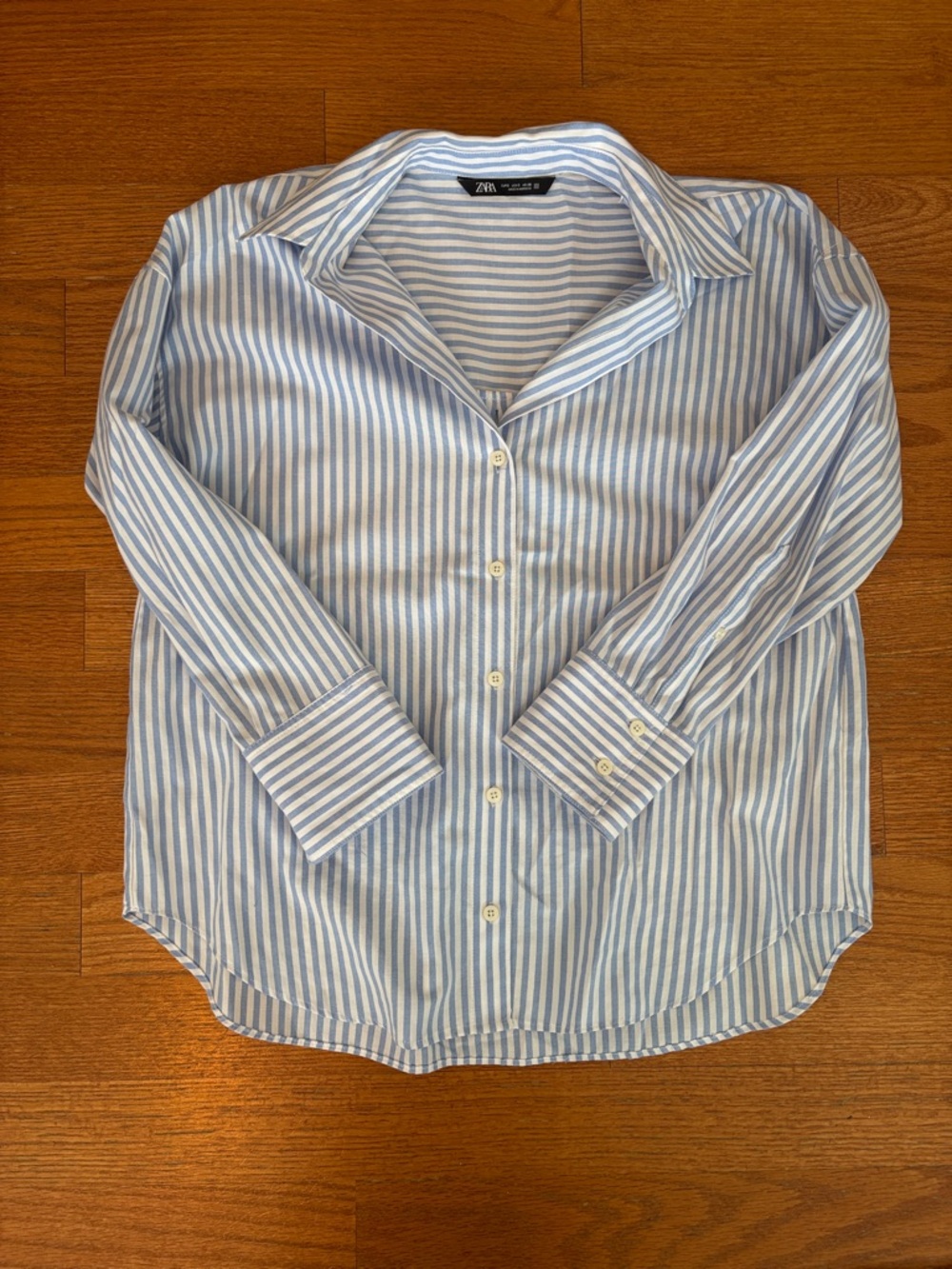 Zara Light Blue & White Vertical Stripe Button-Down Shirt